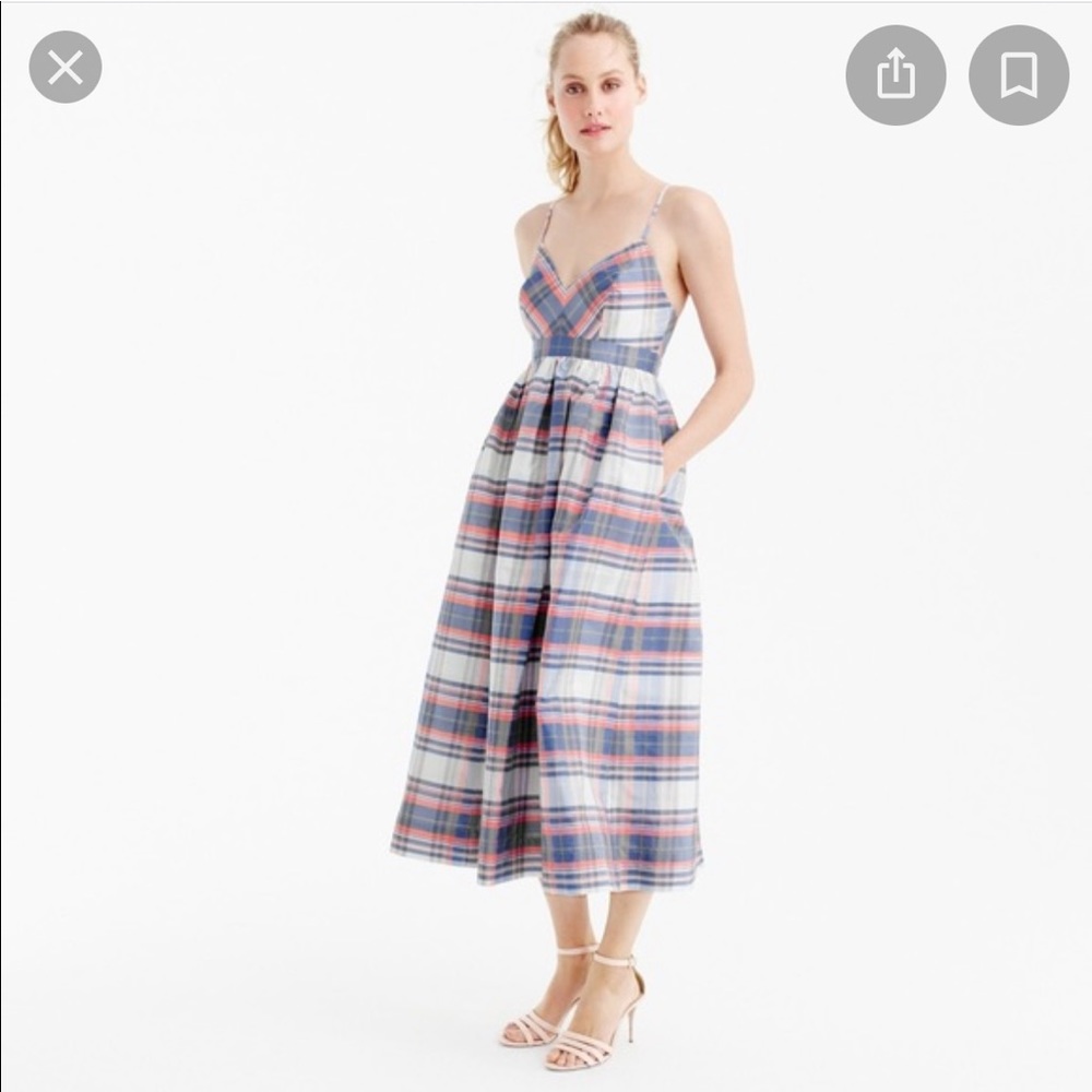 J. Crew Silk Shantung Plaid Midi Dress - 0